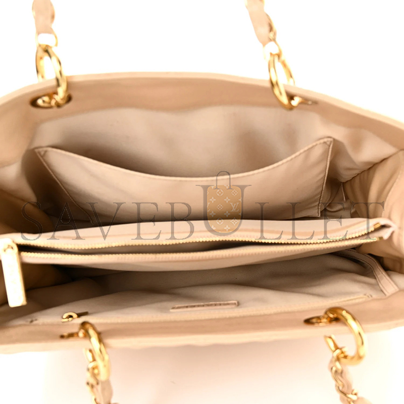 CHANEL CAVIAR QUILTED GRAND SHOPPING TOTE BEIGE (34*24*13cm)